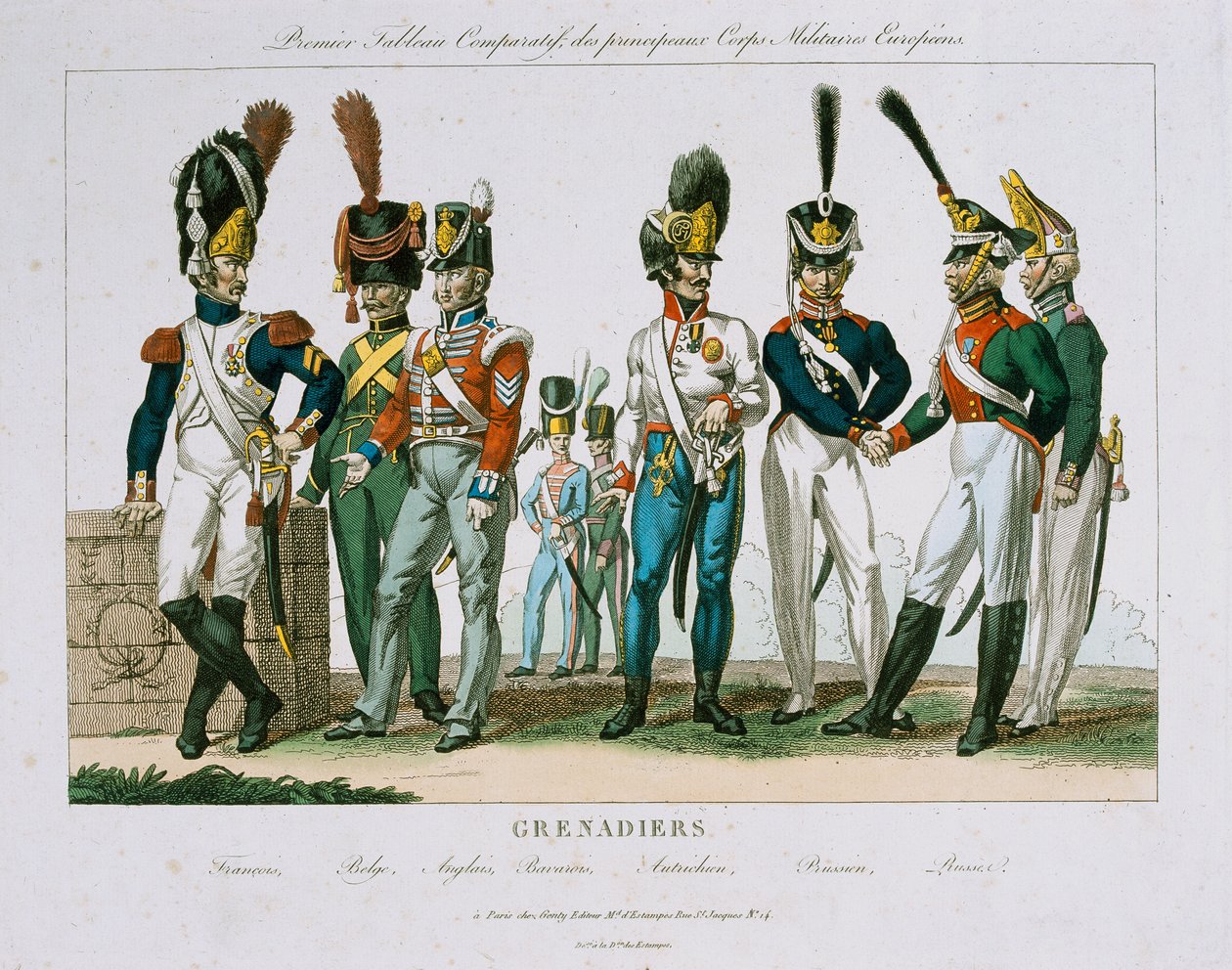 Północnoeuropejskie mundury oficera grenadierów, opublikowane przez DEstampes, Paryż, c.1815 autorstwa French School