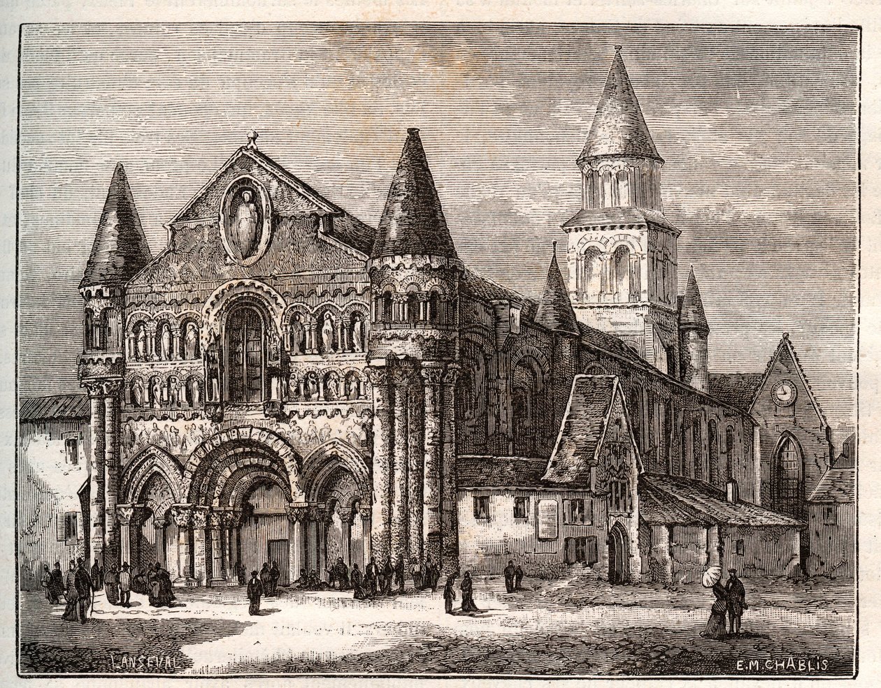 Notre Dame (Notre-Dame) by Poitiers - rycina w „Francja ilustrowana: geografia, historia, administracja statystyczna” V.A. Malt-Browna. 1884 autorstwa French School