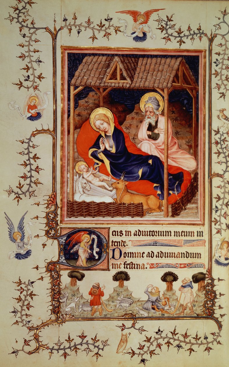 Nouv Lat 3093 f.42 Narodzenia i Nawiedzenia pasterzy, z Tres Belle Heures księcia de Berry, rozpoczęte c.1382 autorstwa French School
