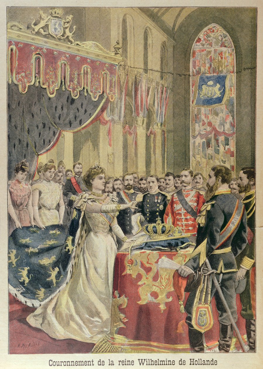 Przysięga konstytucyjna królowej Wilhelminy (1880-1962) w Nieuwe Kerk (Nowym Kościele) Amsterdam, 31 sierpnia 1898, ilustracja z Le Petit Journal, wrzesień 1898 autorstwa French School