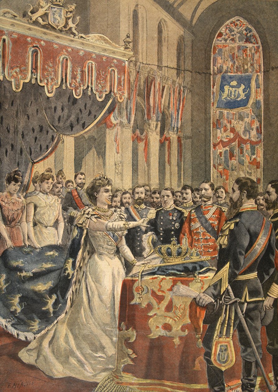 Przysięga konstytucji królowej Wilhelminy ilustracja z Le Petit Journal: dodatek illustre, 1898 autorstwa French School