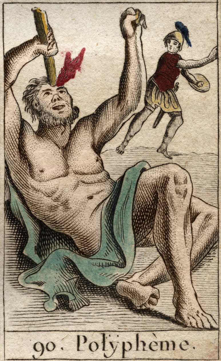 Odyseusz (lub Ulisses) oślepiający cyklopa Polifema, z „Mythologie de la Jeunesse” Pierre