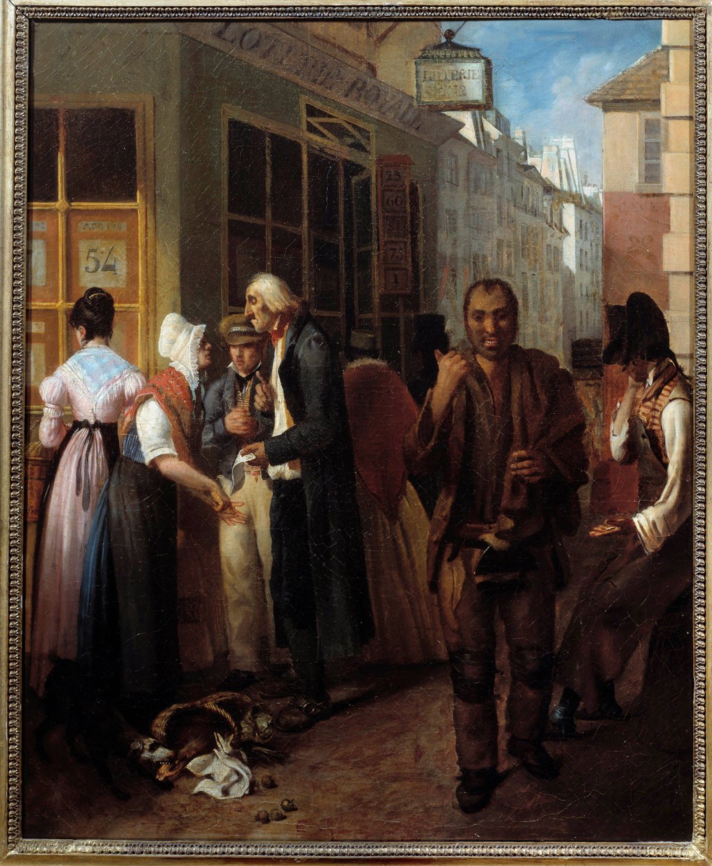 Biuro Królewskiej Loterii pod obrazem Restauracji Anonimowy z XIX wieku. Słońce. 0,61x0,51 m Paryż, muzeum Carnavalet autorstwa French School