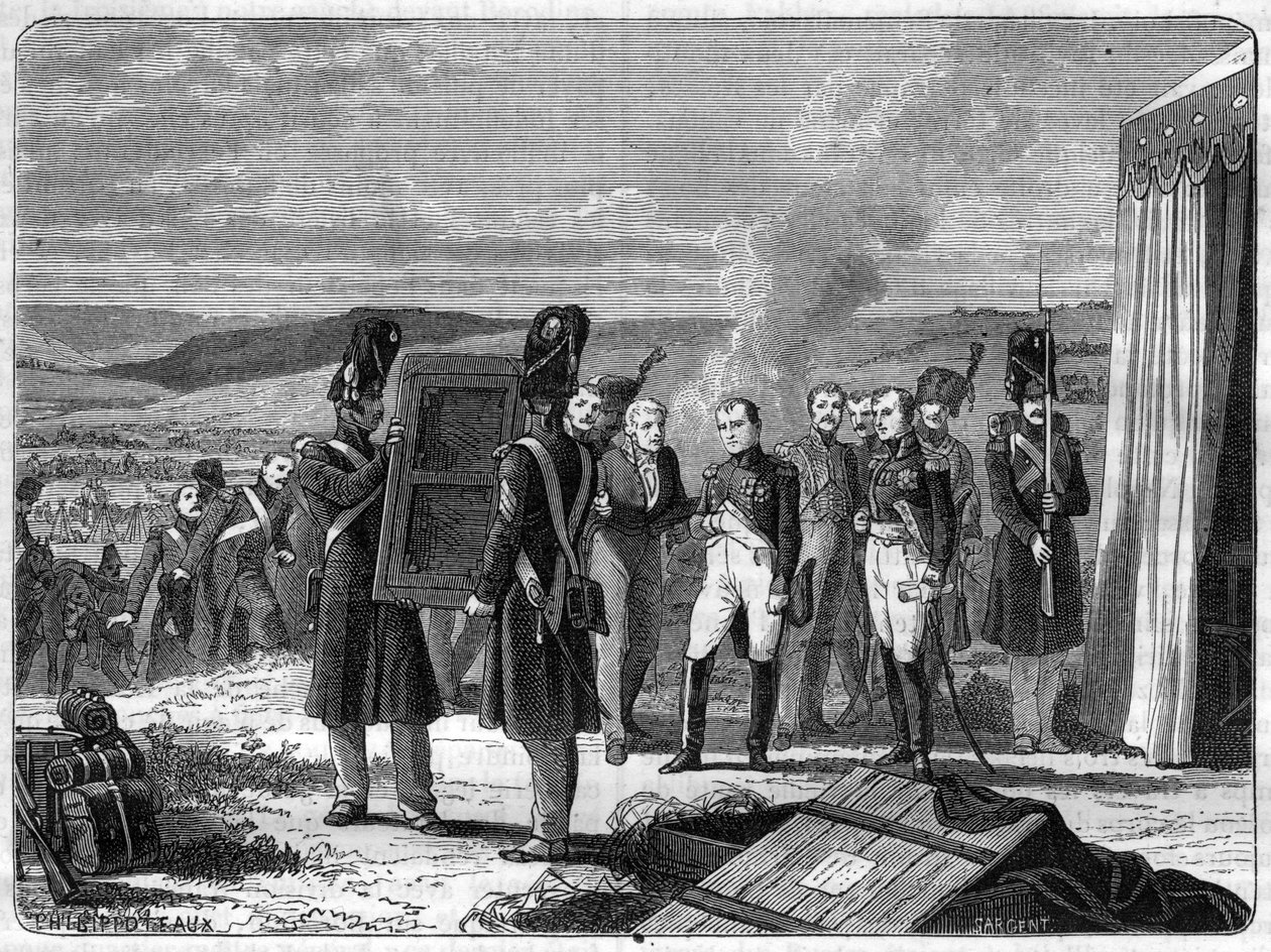 W przeddzień bitwy pod Borodino, 7 września 1812: Napoleon przed portretem króla Rzymu - Portret króla Rzymu Napoleon II przynosi Napoleonowi I przeddzień bitwy pod Moskwą (bitwa pod Borodino) autorstwa French School