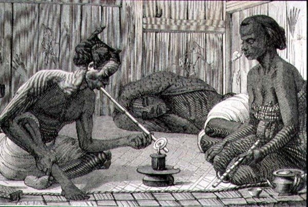Palacze opium na Borneo autorstwa French School