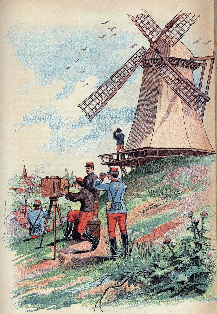 Telegraf optyczny - The Optical Telegraph lub Telegraph Chappe w XIX wieku - Grawerowanie w „Nauki dostępne dla wszystkich - Popularna fizyka i chemia” Alexisa Clerca - Koniec XIX wieku - Kolekcja prywatna autorstwa French School