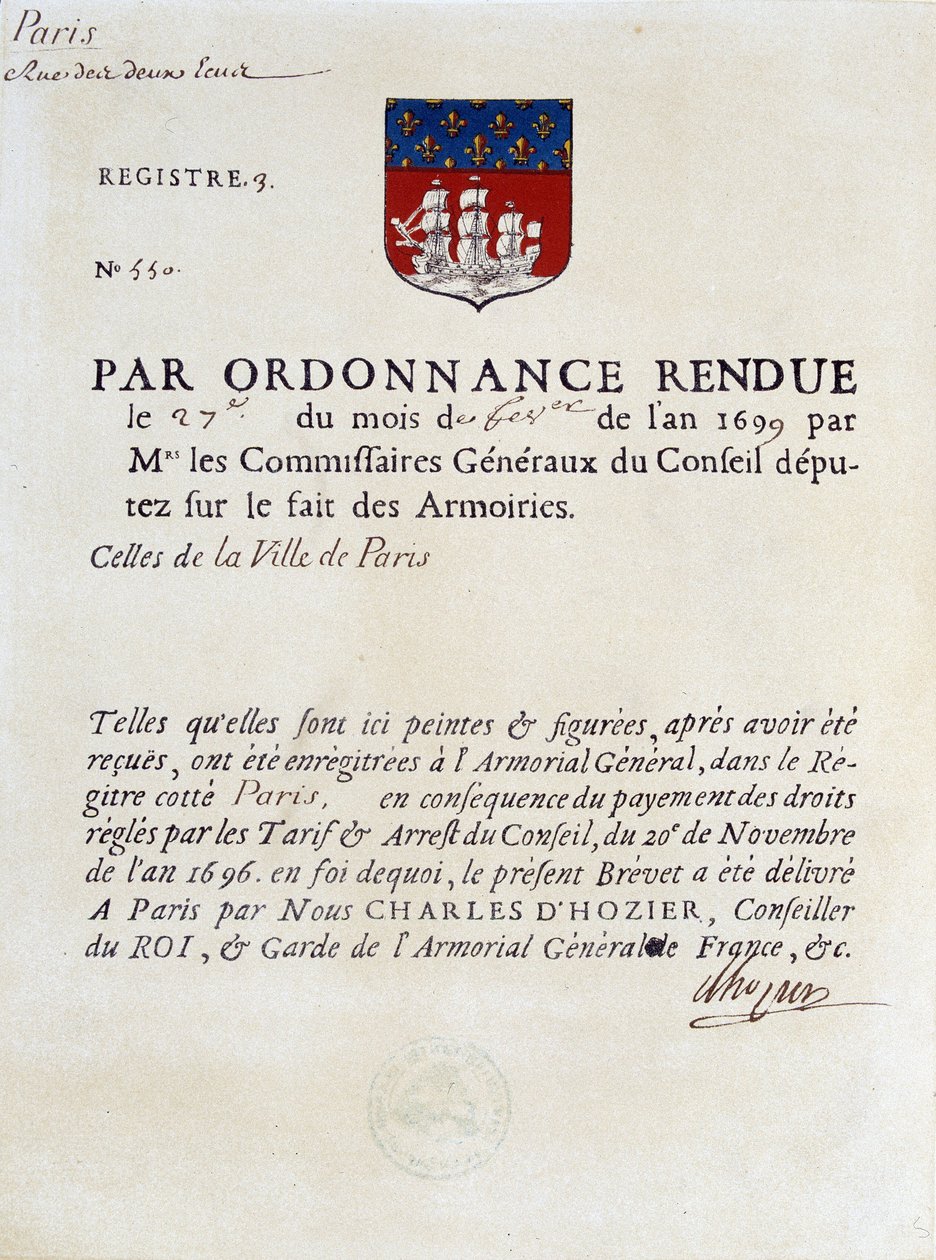 Rozkaz ustanawiający herb miasta Paryża, 27 lutego autorstwa French School