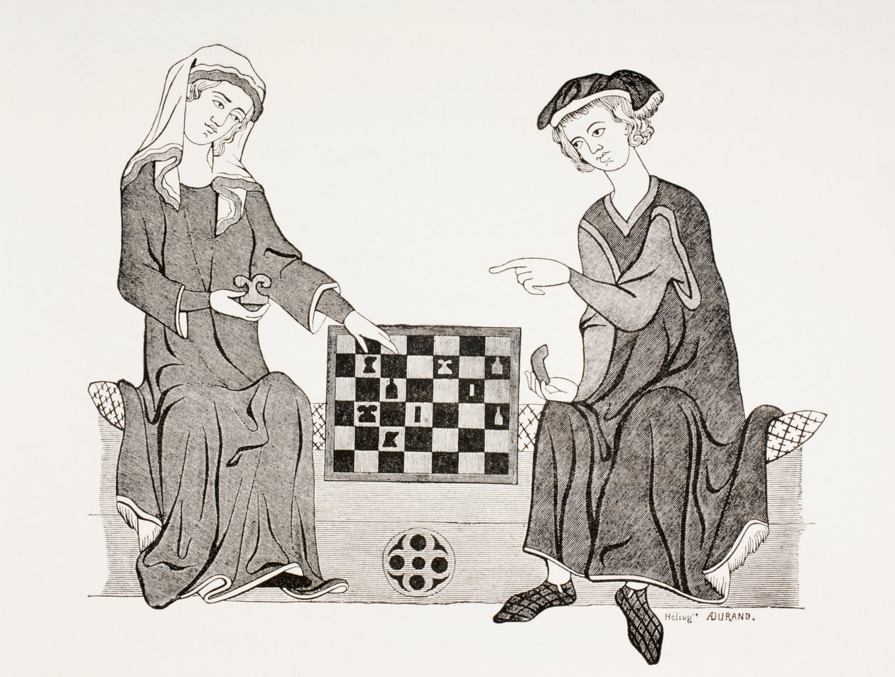 Othon IV, markiz Brandenburgii, grający w szachy z żoną Jadwigą de Habsbourg, z „Les Arts au Moyen Age”, wydanej w 1873 r. autorstwa French School