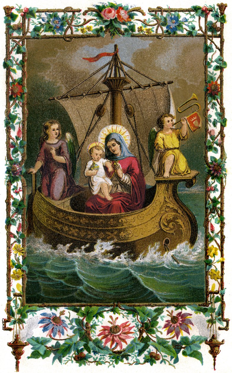 Matka Boska z Boulogne, Najświętsza Maryja Panna i Dzieciątko Jezus (Chrystus) w łodzi na morzu autorstwa French School
