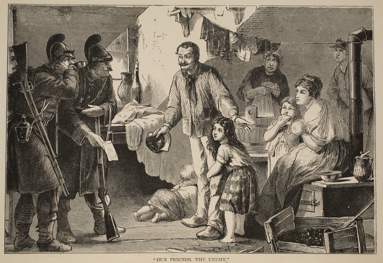Nasi przyjaciele, wróg, ilustracja z Historii wojny Cassells między Francją a Niemcami, 1870-1871 autorstwa French School
