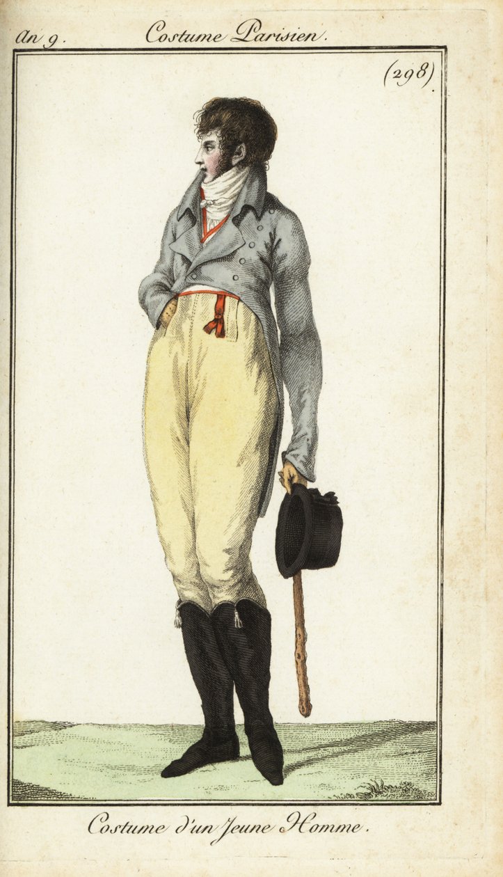 Strój młodzieńca lub Incroyable, maj 1801 r. (ręcznie kolorowany miedzioryt) autorstwa French School