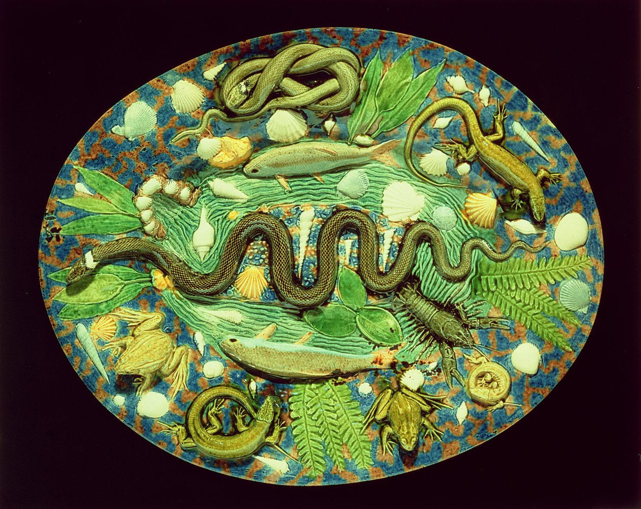 Naczynie Owalne Z Rybą I Gady, reprodukcja naczynia Bernard Palissy (ceramika) autorstwa French School