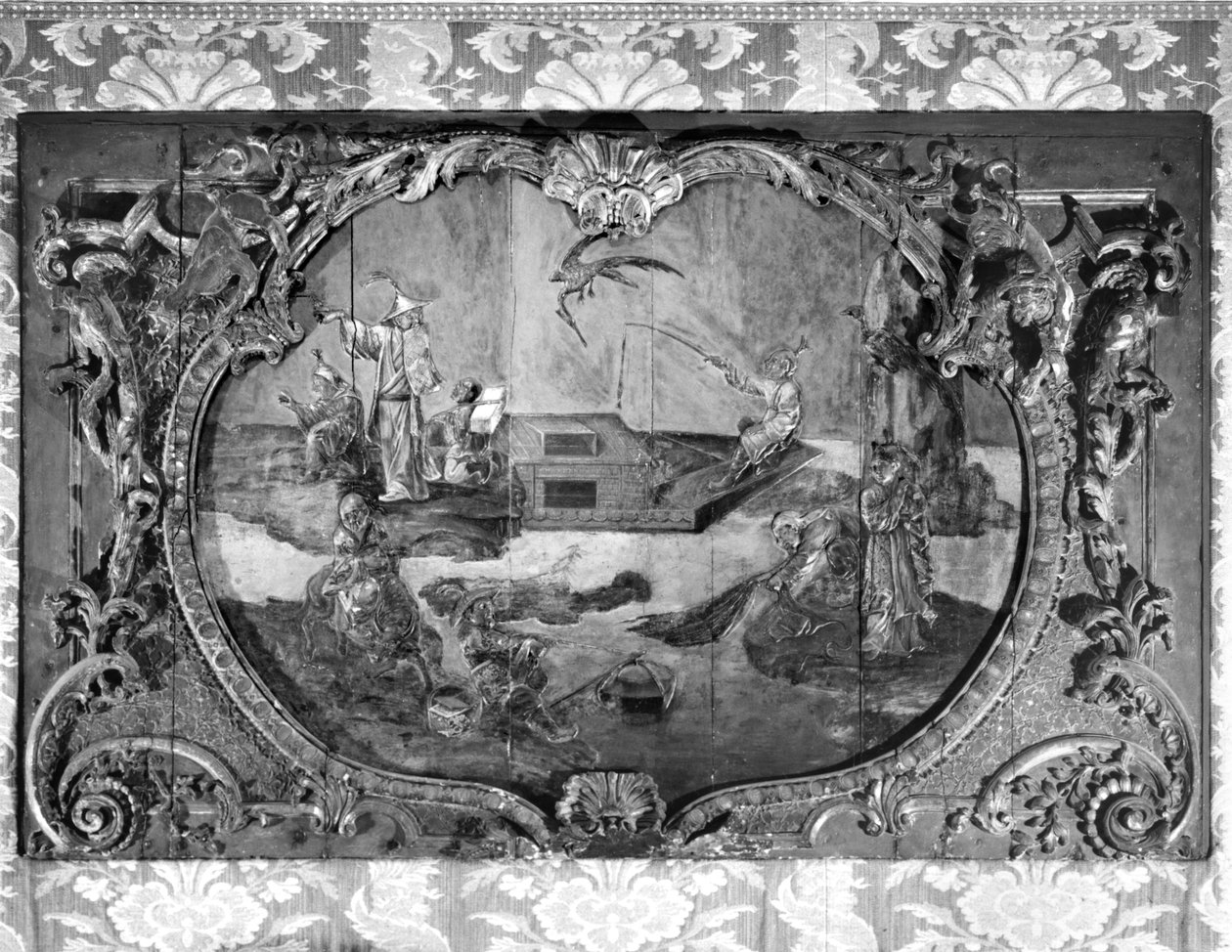 Panel górny z motywem chińskim, ok. 1730 (polichromia i złocone drewno) autorstwa French School