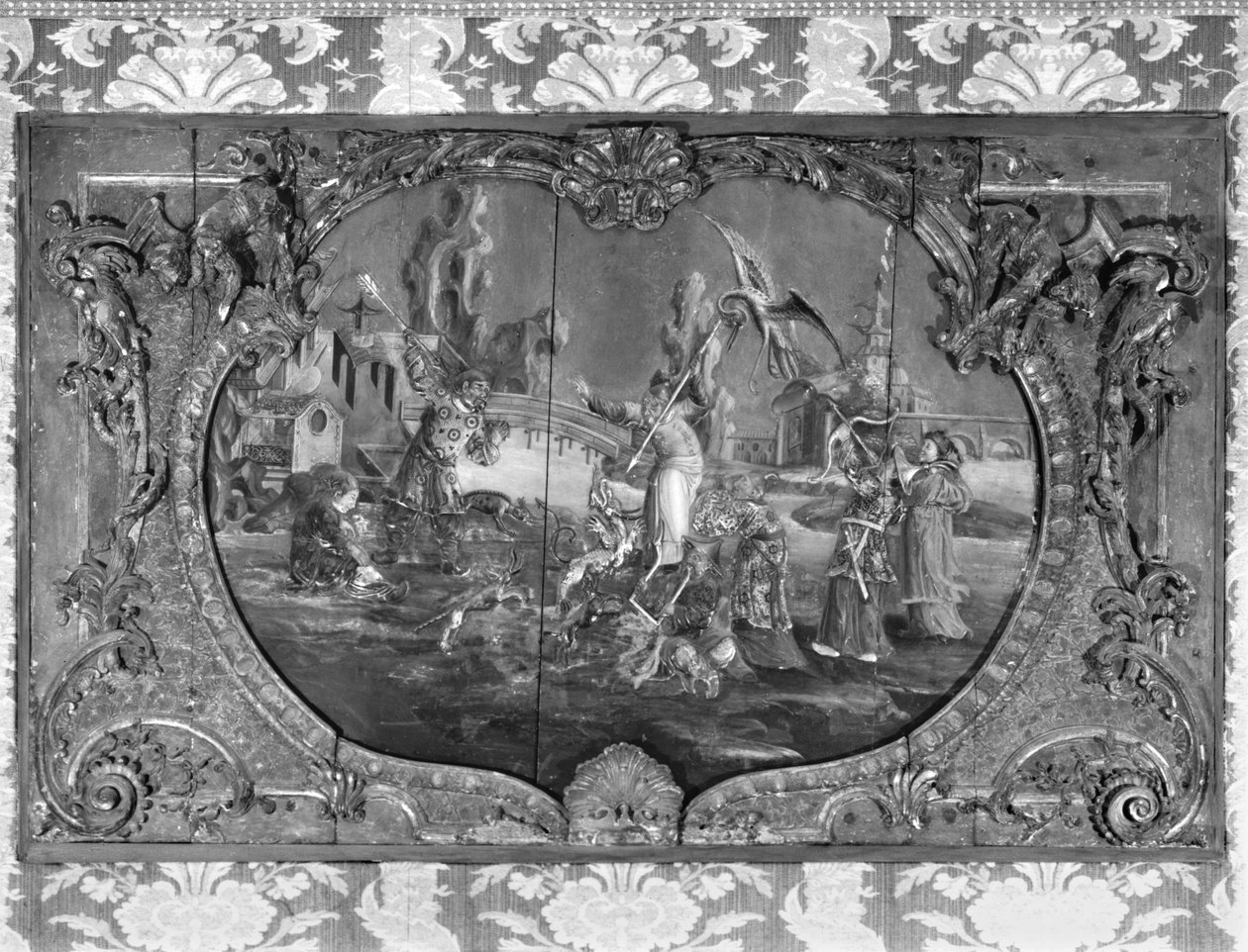 Panel górny z motywem chińskim, ok. 1730 (polichromia i złocone drewno) autorstwa French School