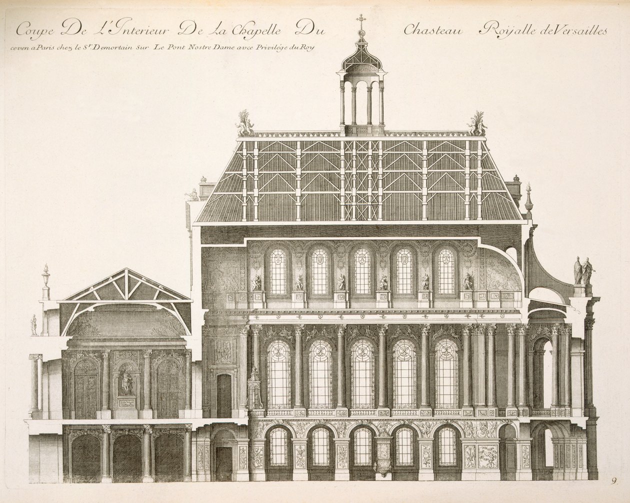 Palais du Louvre: Kaplica Królewska, sekcja, ok. 1720 autorstwa French School