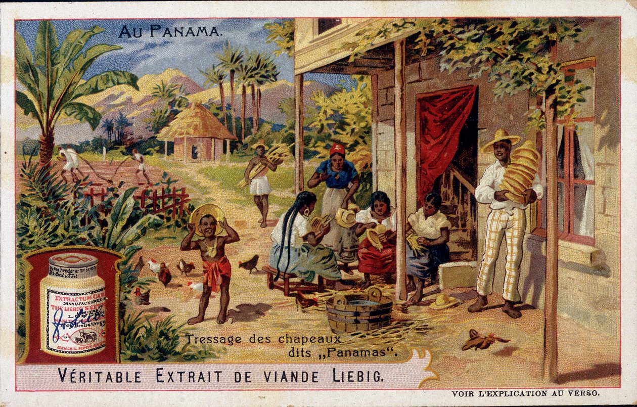 Panama: plecione kapelusze panama - chromo. Liebig autorstwa French School