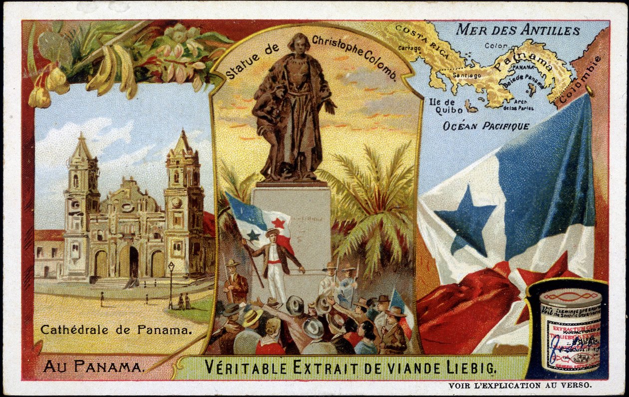 Panama: katedra, pomnik Kolumba, flaga - chromo. autorstwa French School