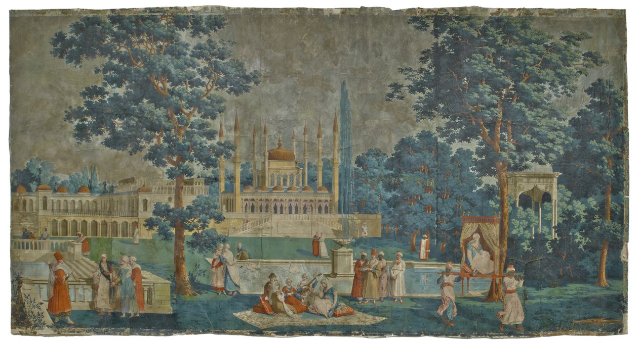 Panel z Les Rives du Bosphore, 1828 (papier) autorstwa French School