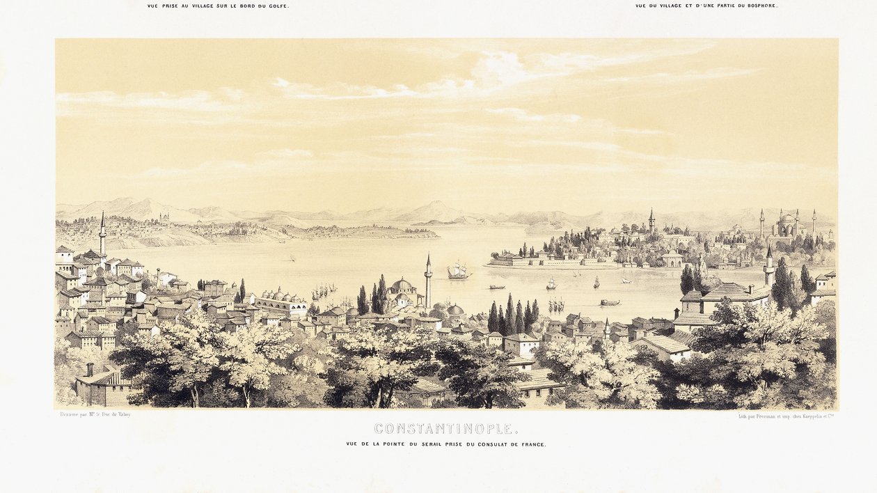 Panorama Konstantynopola, z dwoma widokami na Buyukdere autorstwa French School
