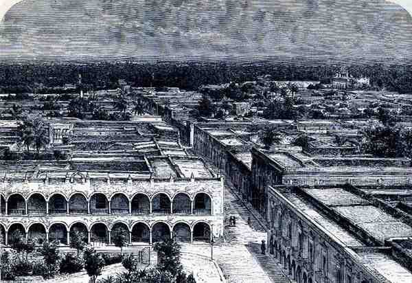 Panoramiczny widok Meridy, z The Ancient Cities of the New World, autorstwa Claude-Joseph-Desire Charnay, pub. 1887 autorstwa French School