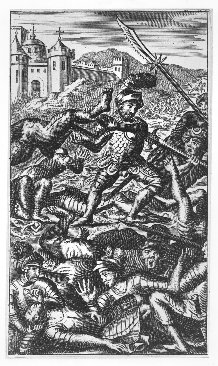 Pantagruel pokonujący trzysta olbrzymów, ilustracja z „Gargantua i Pantagruel”, autorstwa François Rabelais (rycina) autorstwa French School