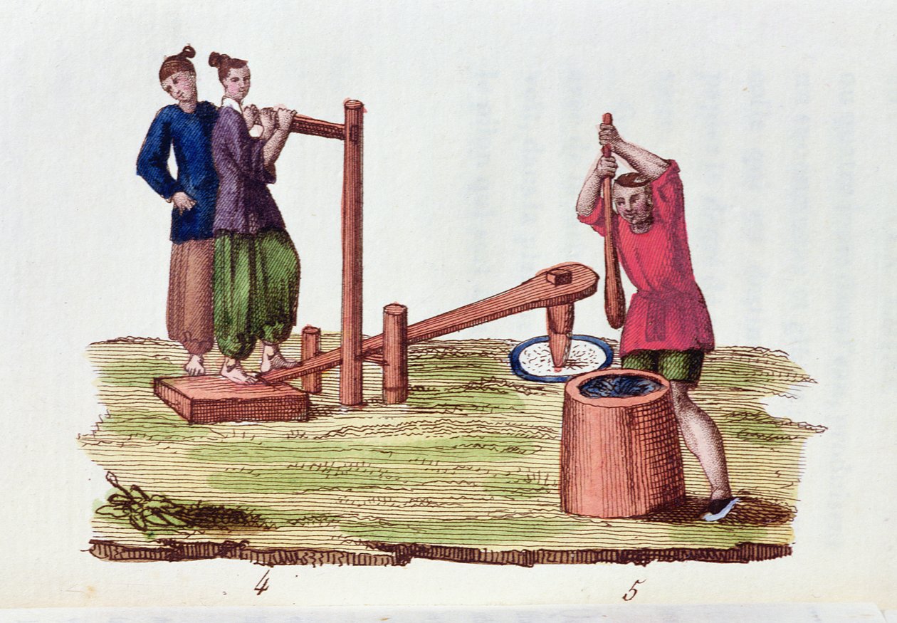 Produkcja papieru z bambusa, z La Chine en Miniatures M. Bretona, wyd. w Paryżu, 1811 autorstwa French School