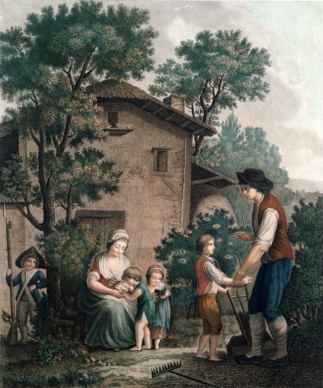 Rodzice to prawdziwi nauczyciele, koniec XVIII wieku (kolorowe grawerowanie) autorstwa French School
