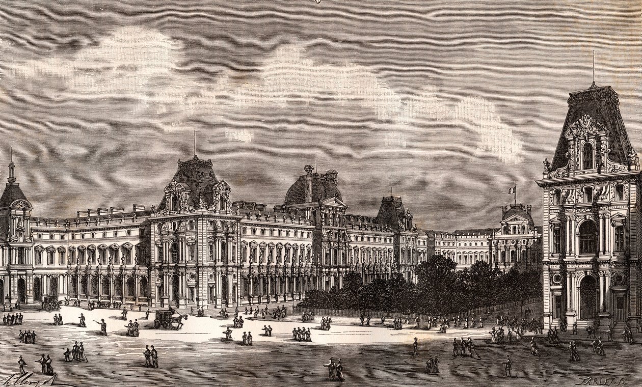 Paris Le Louvre - rycina w „La France illustree: geografia, historia, statystyka administracyjna” autorstwa V.A. Słodowo-Brązowy. 1884 autorstwa French School