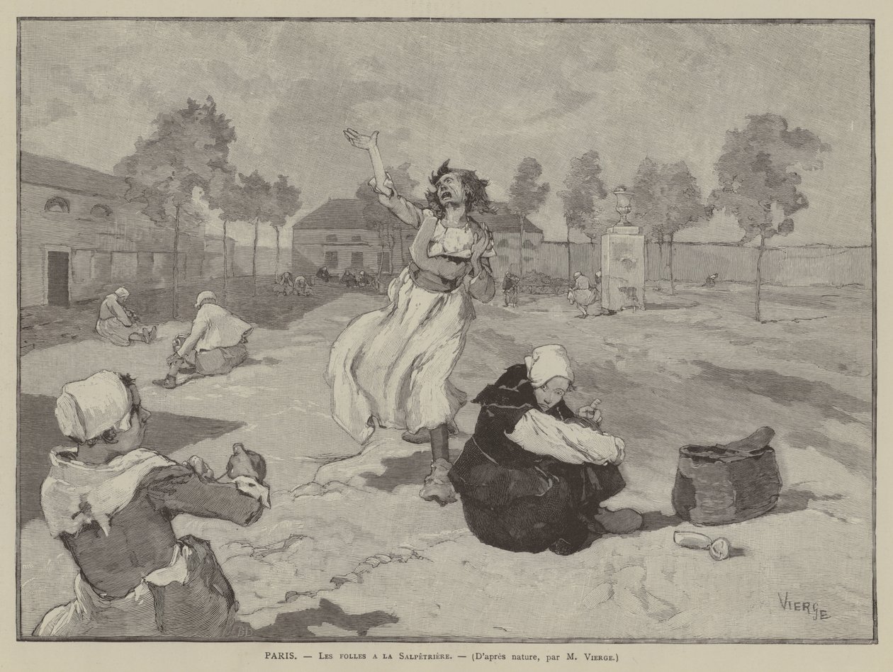 Paryż, Les folles a la Salpetriere (rycina) autorstwa French School