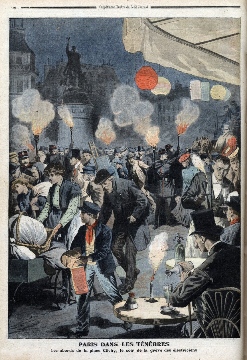 Paryż w ciemności - Okolice Clichy, wieczór strajku elektryków - „Le petit Journal”, marzec 1907 (rycina) autorstwa French School