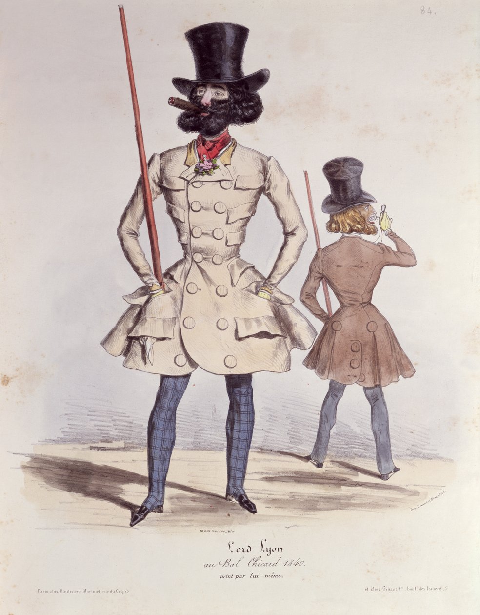 Paryscy Dandies w Bal Chicard, 1840 (kolor lito) autorstwa French School