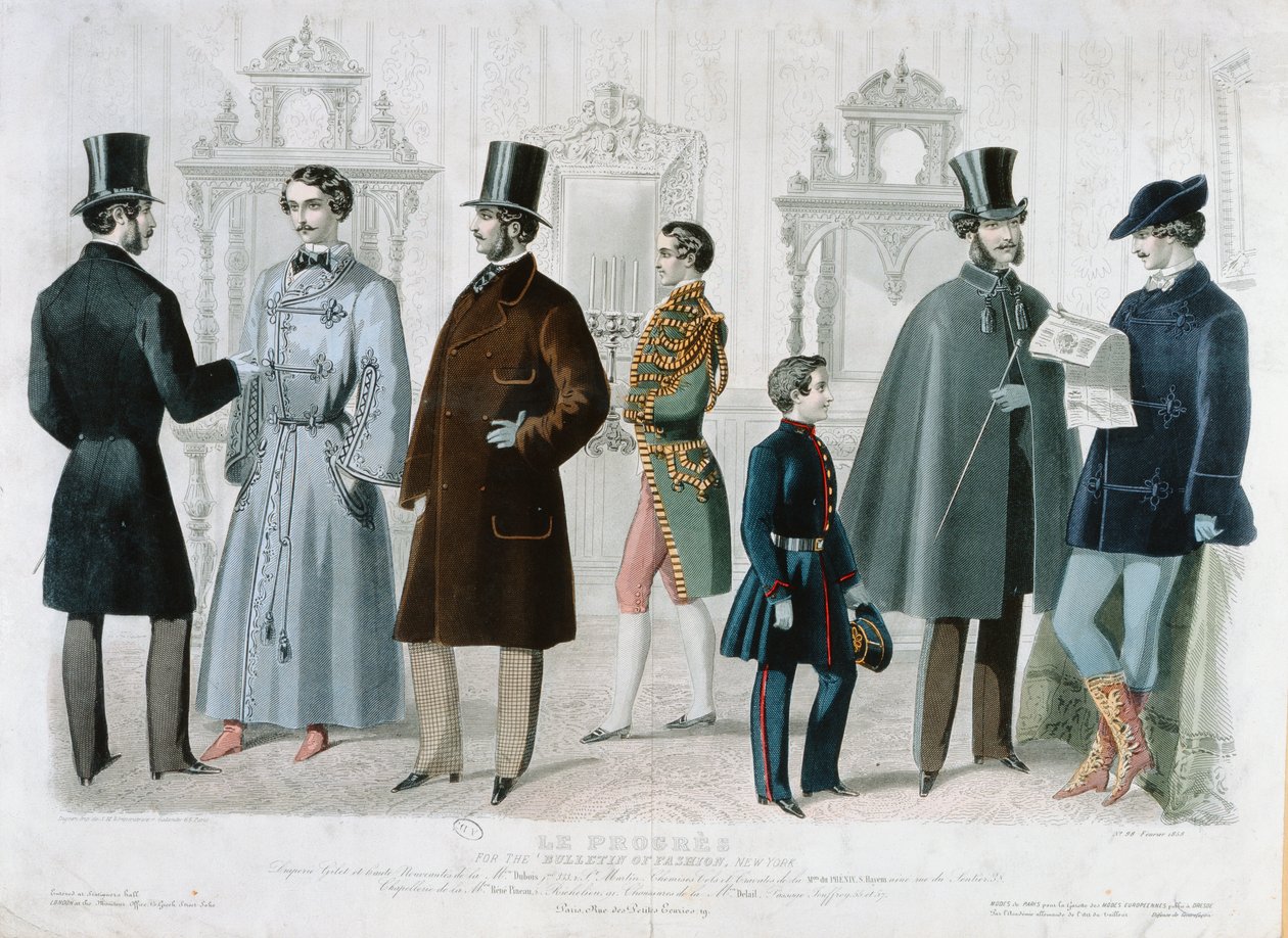 Paryska tabliczka modowa do Biuletynu Mody, Nowy Jork, luty 1858 (kolor grawerowany) autorstwa French School