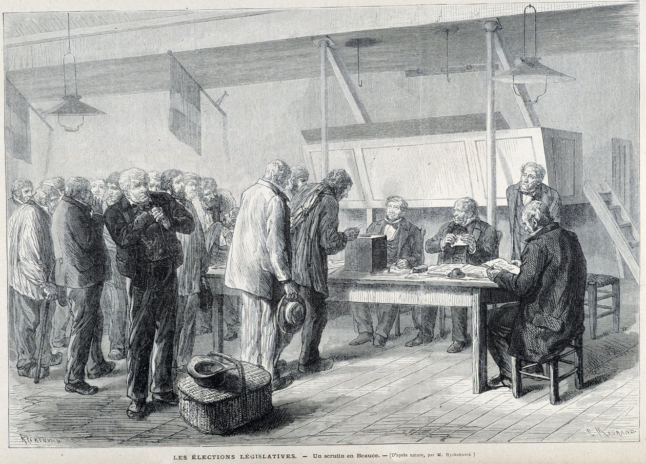Wybory parlamentarne: lokal wyborczy w Beauce - w „Le Monde Illustré”, marzec 1876 autorstwa French School