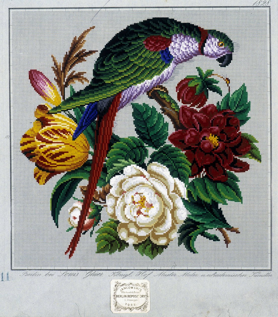 Wzór do haftu krzyżykowego (papuga) - w „Journal des Demoiselles” 1852. autorstwa French School
