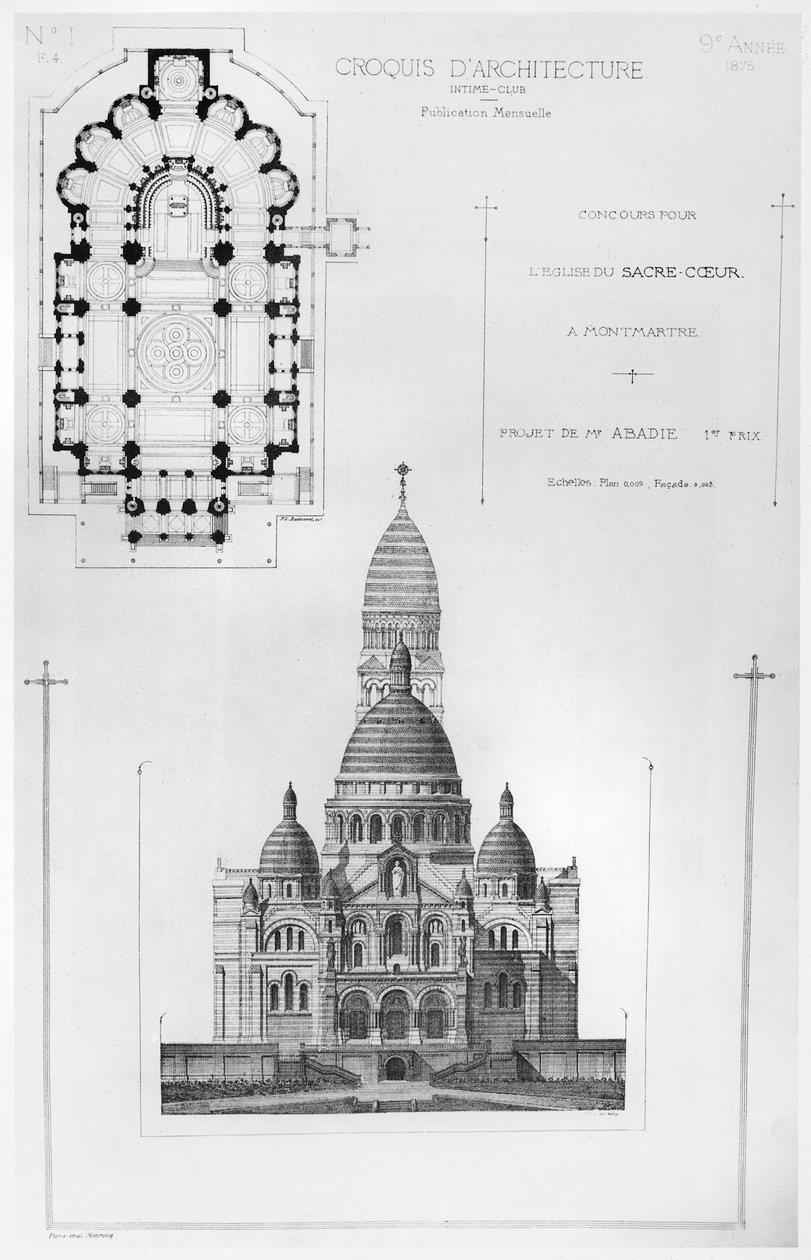 Paul Abadies zwycięski projekt w konkursie na projekt Sacré-Coeur w Montmartre, z Croquis dArchitecture, 1875 autorstwa French School