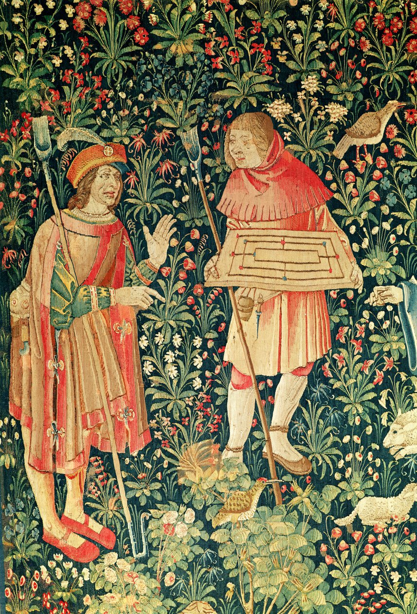 Chłop niosący tablicę do gry w klasy, z Gry w klasy i zbieranie owoców, Warsztat Loary, 1510 autorstwa French School