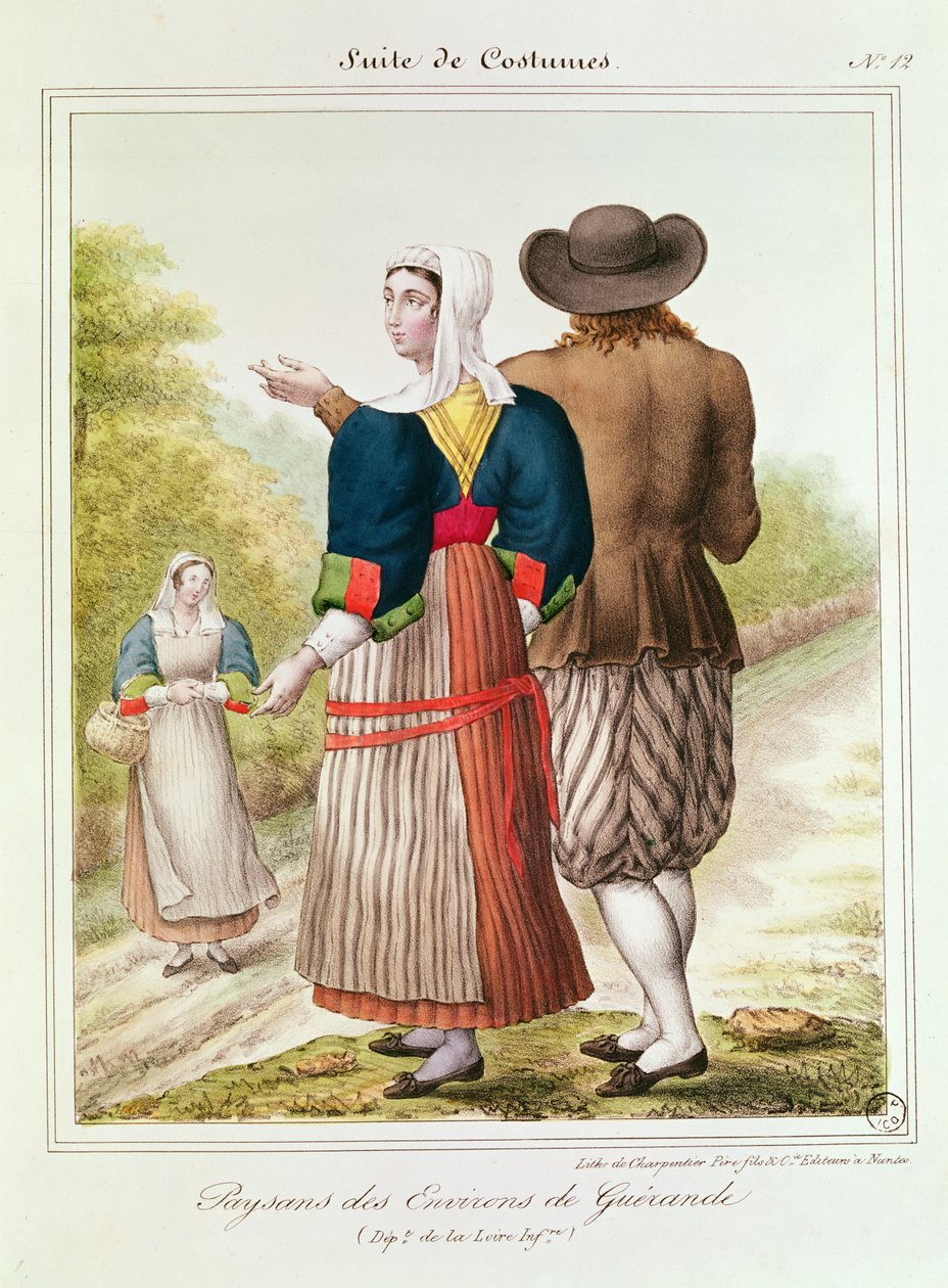 Chłopi z Guerande, z Les Costumes Bretons de Charpentier autorstwa French School