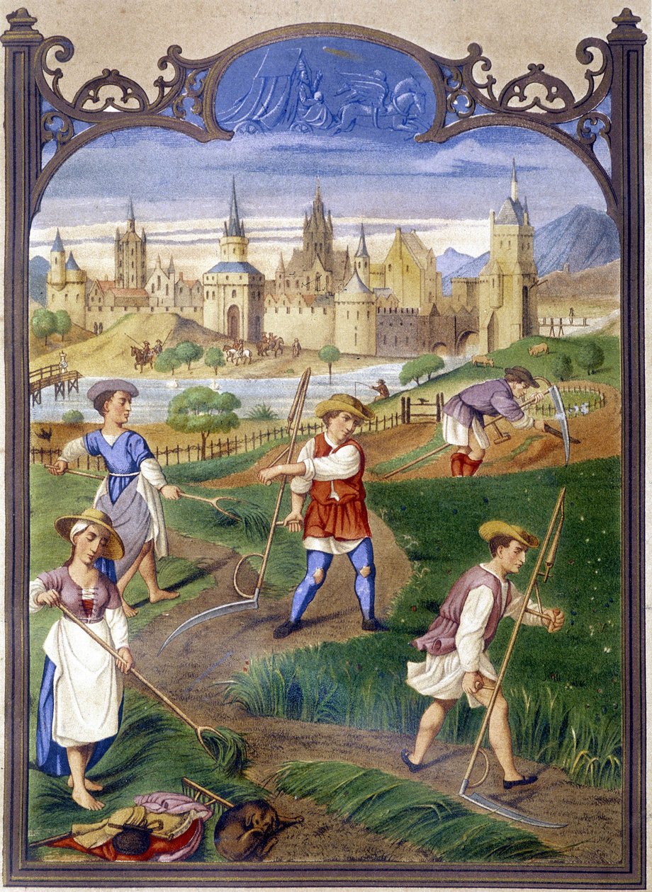 Chłopi koszący trawę, reprodukcja oświetlenia autorstwa French School