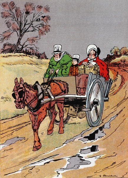 Peggoty miała na kolanach koszyk na zakupy", scena z rozdziału III "Dawida Copperfielda" Charlesa Dickensa (1812-70) (litografia kolorowa) autorstwa French School