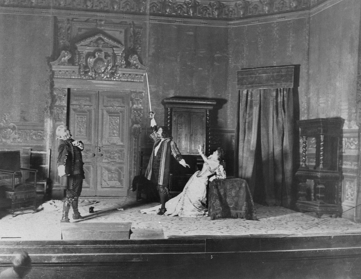 Przedstawienie Ruy Blas (1838) Victora Hugo (1802-85), z Paulem Mounetem (1847-1922) w roli Don Salluste, Mounet-Sully (1841-1916) w roli Ruy Blas i Marthe Brandes ( 1862-1930) w t autorstwa French School