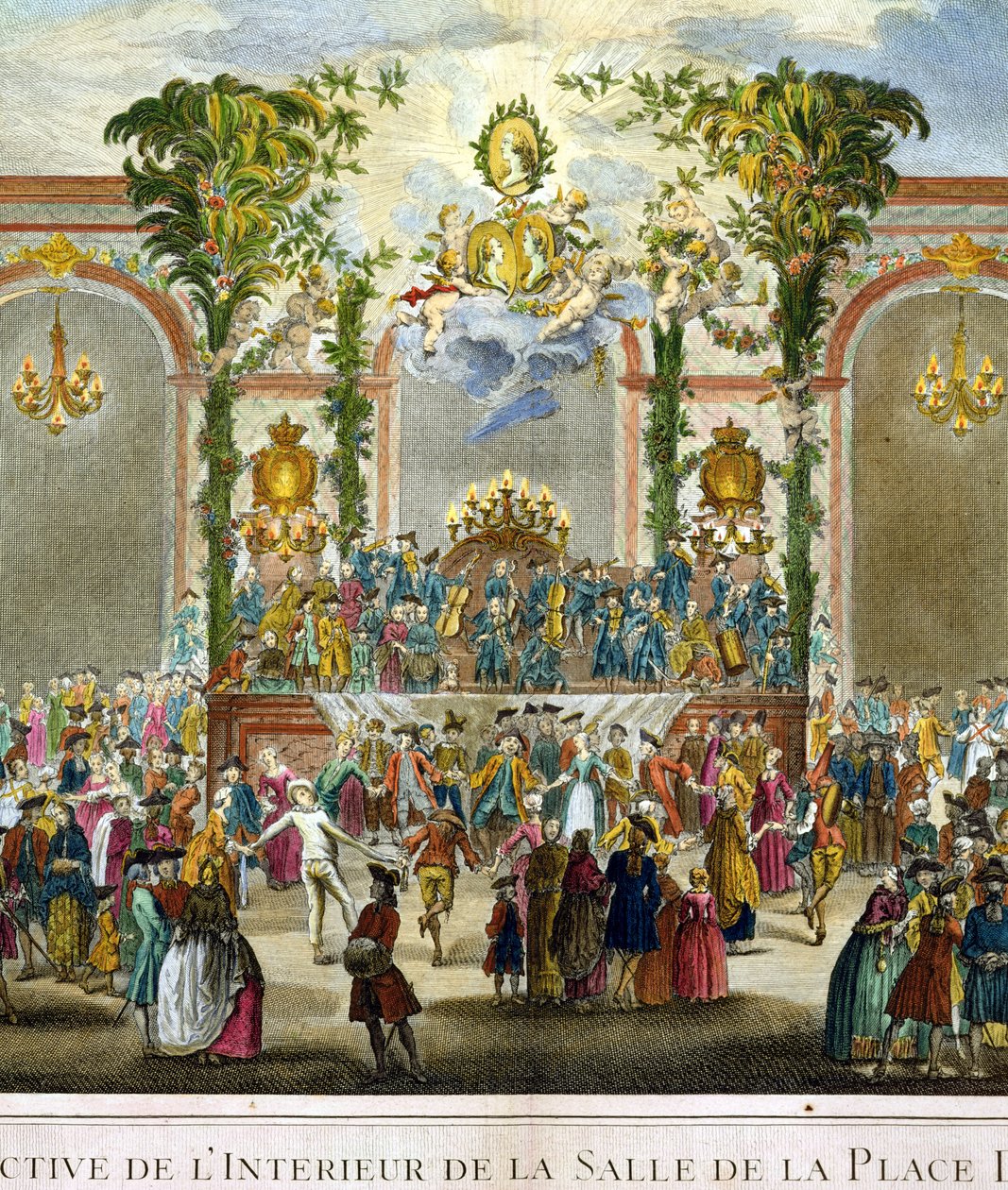 Widok perspektywiczny wnętrza Sali Placu Dauphine (detal z 101863) (kolorystyka) autorstwa French School