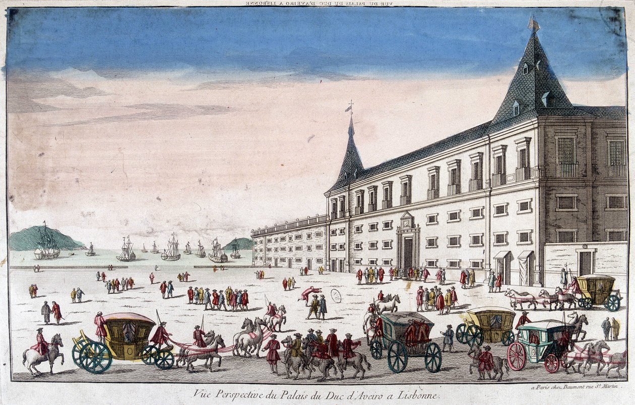 Widok perspektywiczny Pałacu Księcia Aveiro w Lizbonie - grawer autorstwa French School