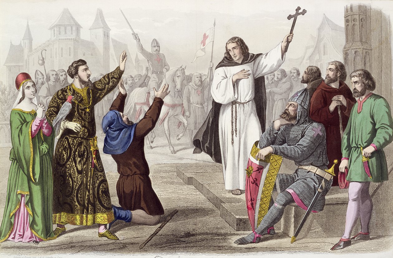 Piotr Pustelnik (1050-1115) głosił kazania podczas pierwszej krucjaty w 1095 r. autorstwa French School