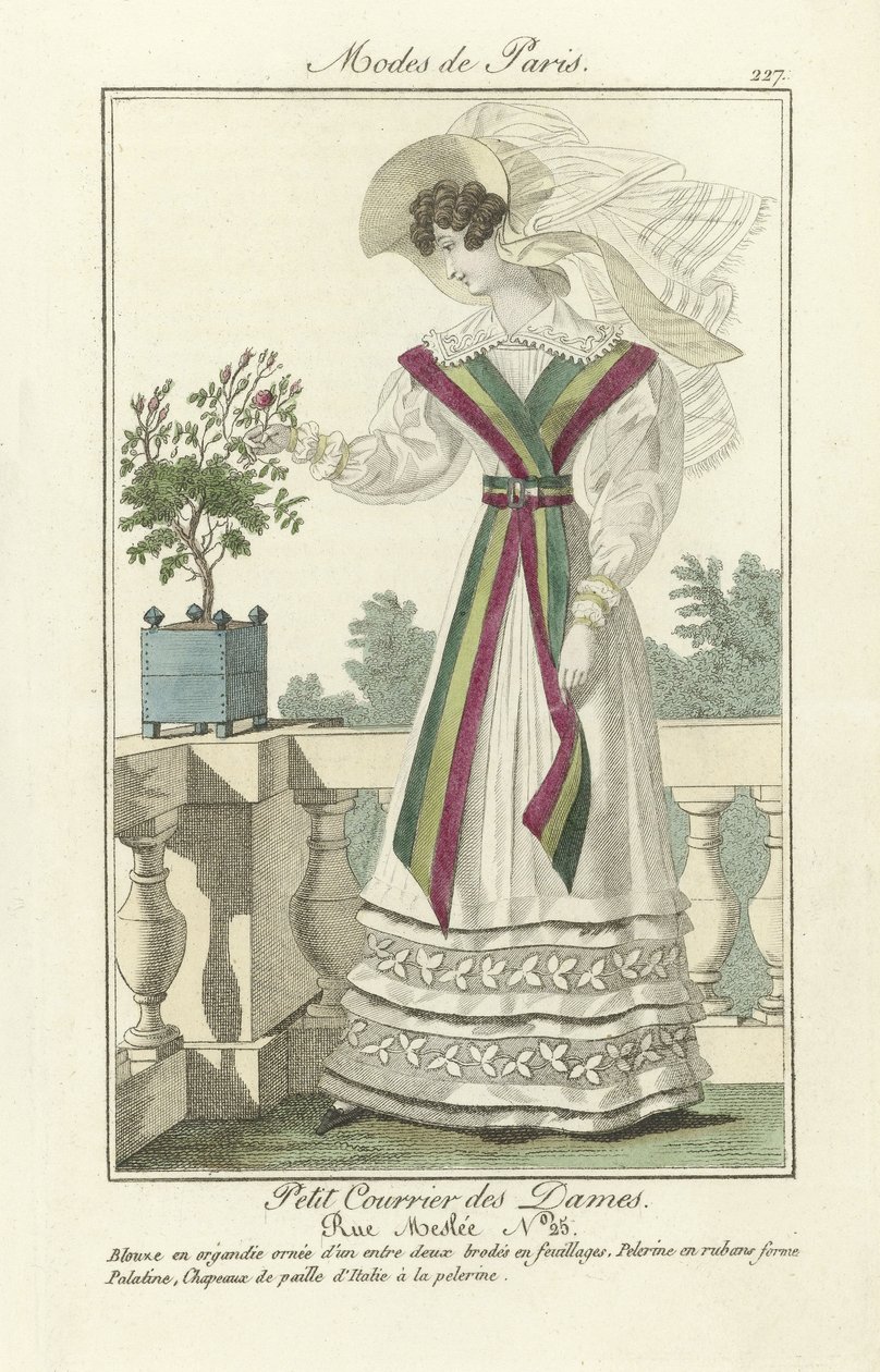Petit Courrier des Dames, Rue Meslee nr 25, z Modes de Paris, wyd. 1824 (kolorowy grawerunek) autorstwa French School