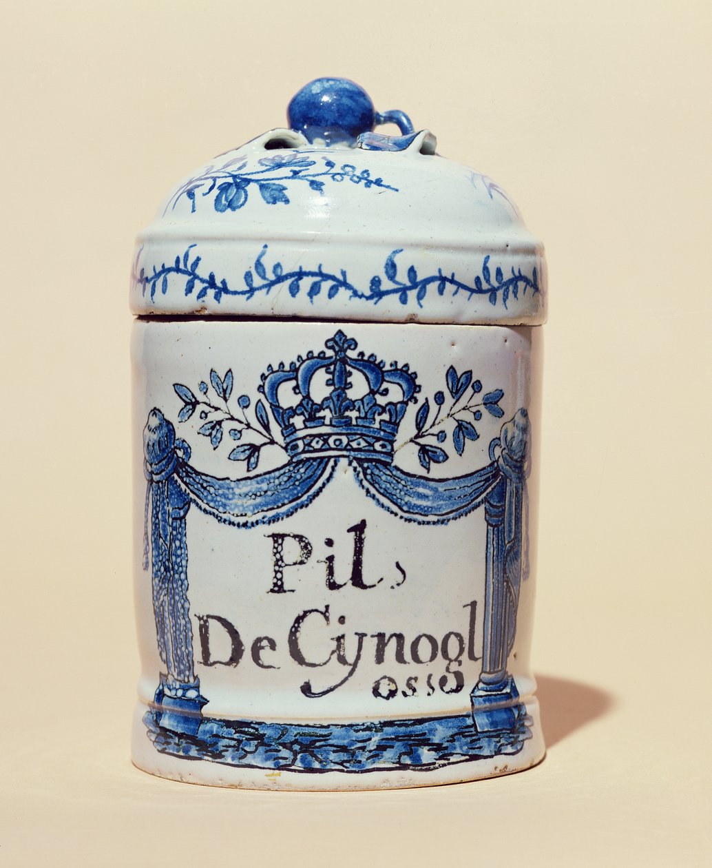 Słoik farmaceutyczny na tabletki makaka jawajskiego, ok.1700 (ceramiczny) autorstwa French School
