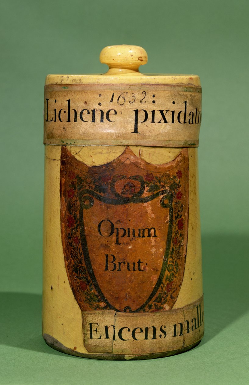 Słoik farmaceutyczny do przechowywania surowego opium, 1632 (ceramiczny) autorstwa French School