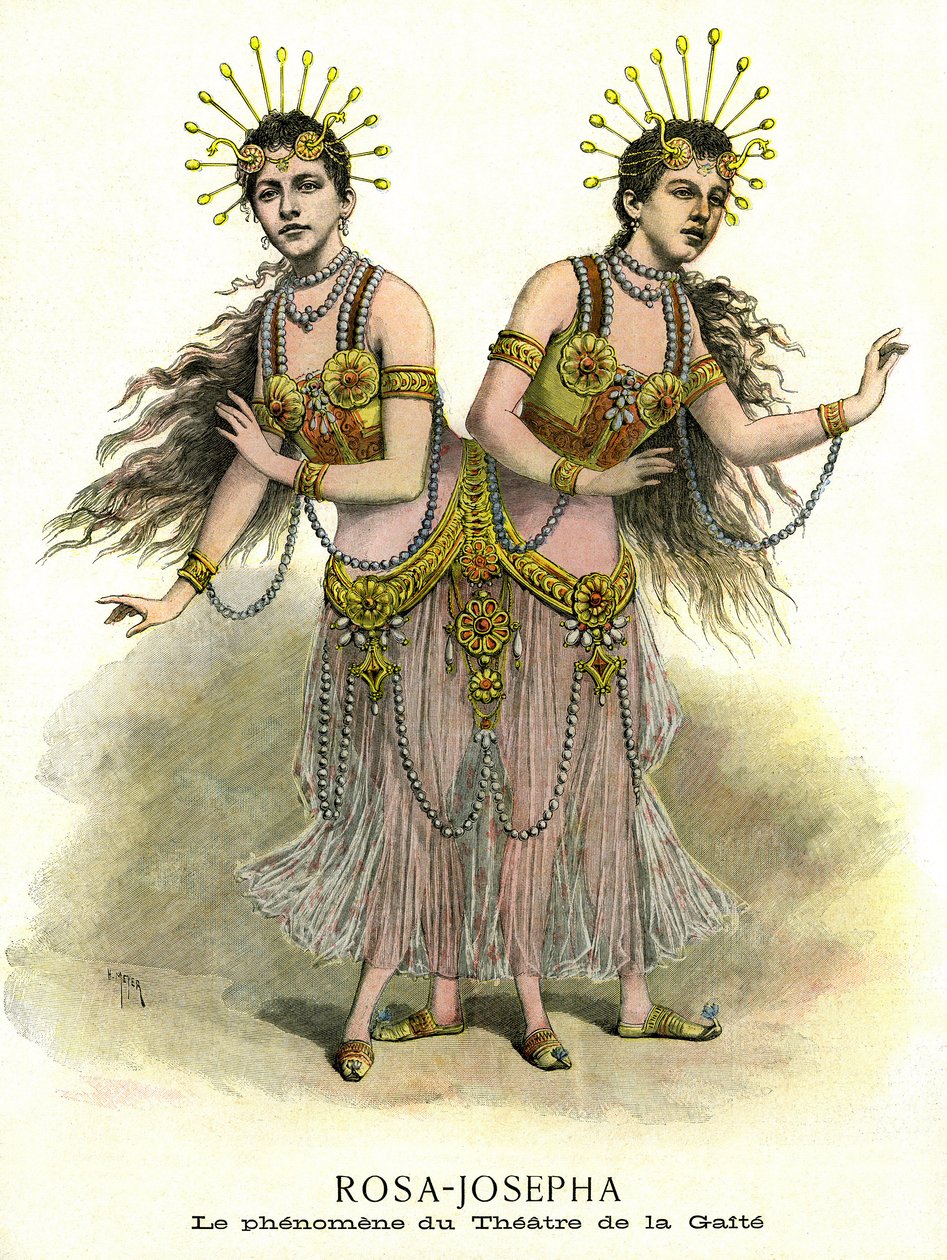Zjawiska w spektaklu: Rose i Joseph, siostry syjamskie, prezentowane w Theatre of the Gaite w Paryżu w 1891 r. (druk) autorstwa French School