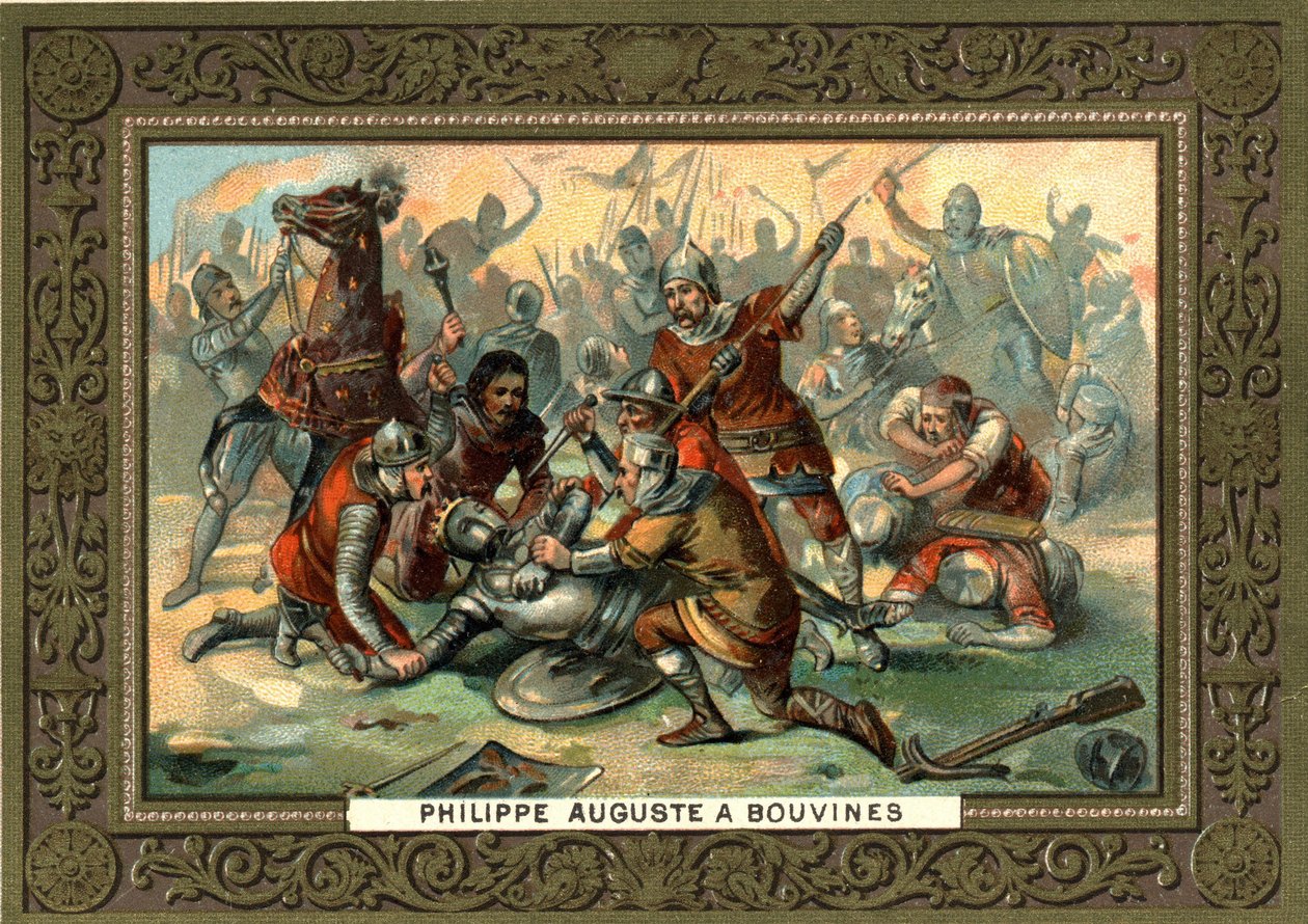 Philippe Auguste w Bouvines w 1214 roku. Chromolitografia z XIX wieku Coll. Bianchetti. autorstwa French School