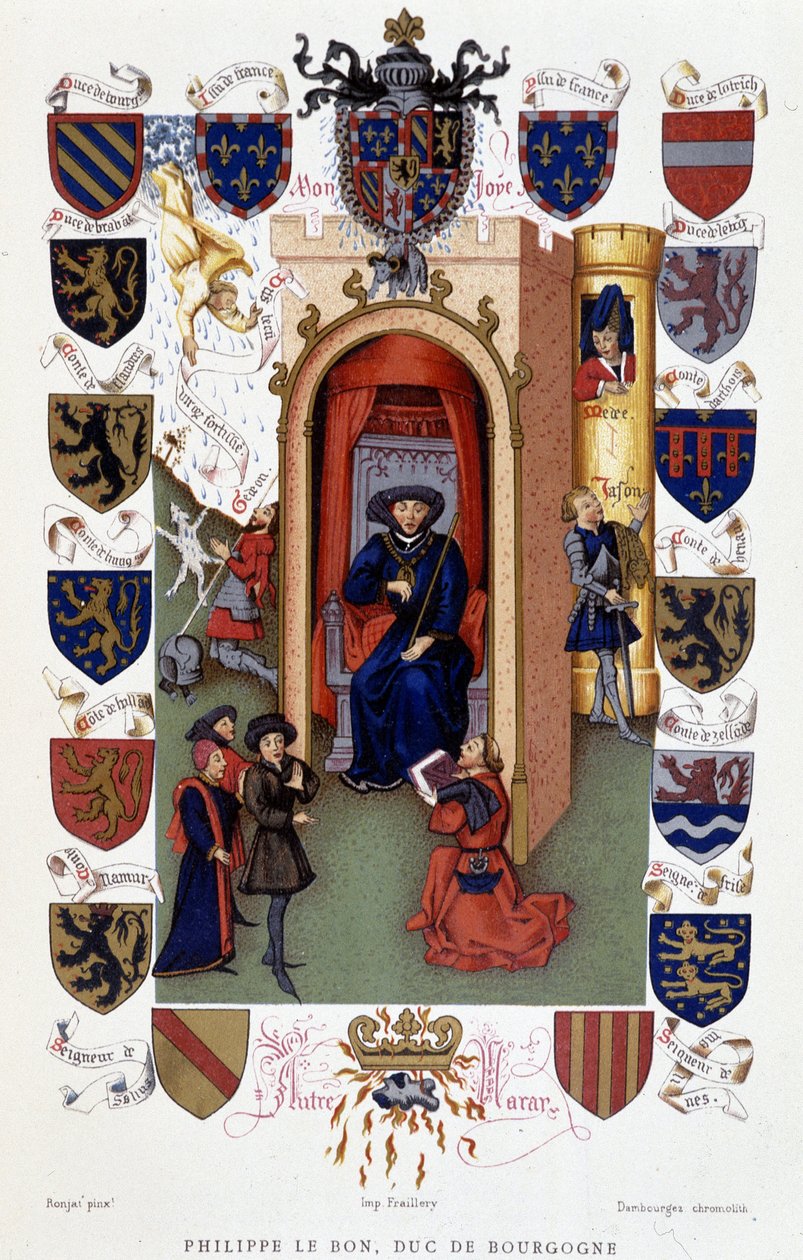 Philippe le Bon, książę Burgundii otrzymujący dedykację książki (herb) autorstwa French School