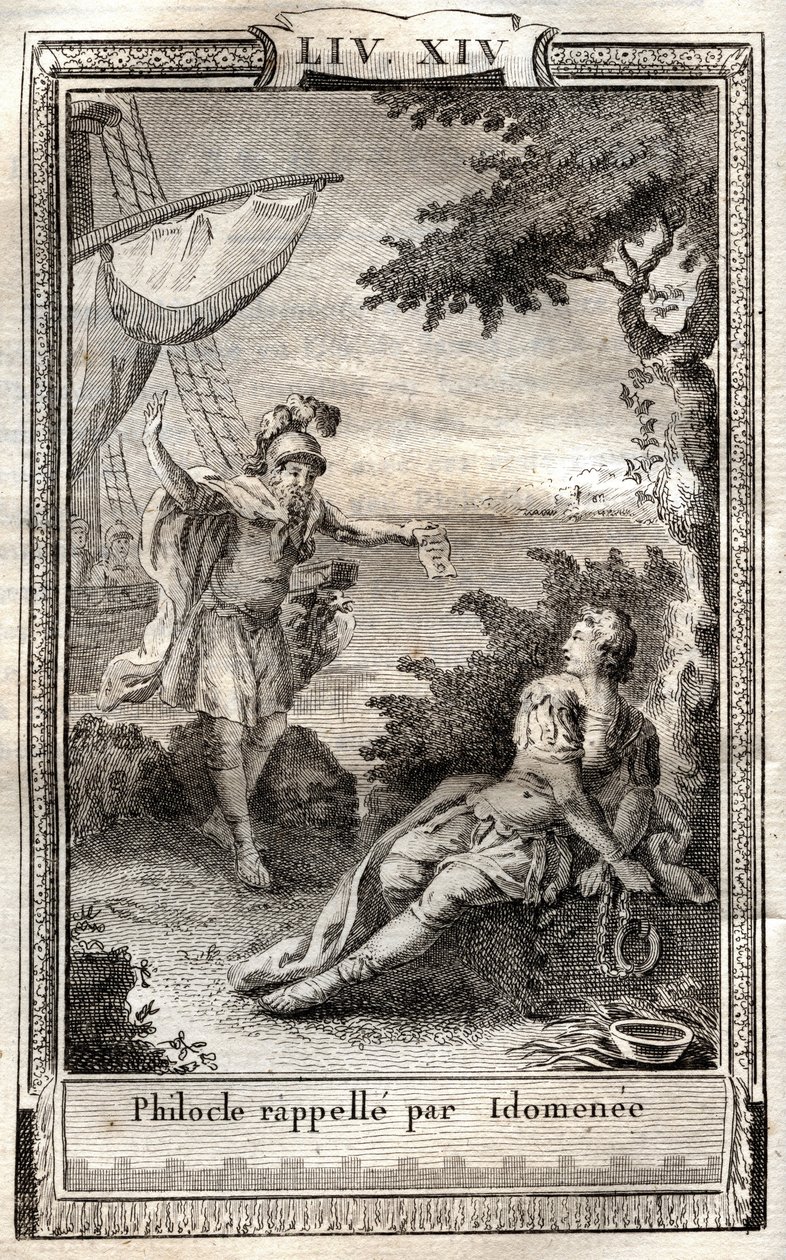 Philocle wspomina Idomenee - rycina z 1798 r. według Monneta w „Les Aventures de Telemaque, fils d